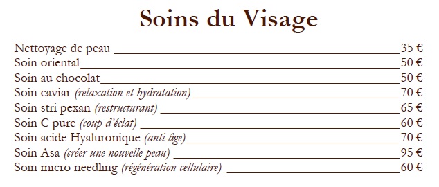 tarifs soins du visage